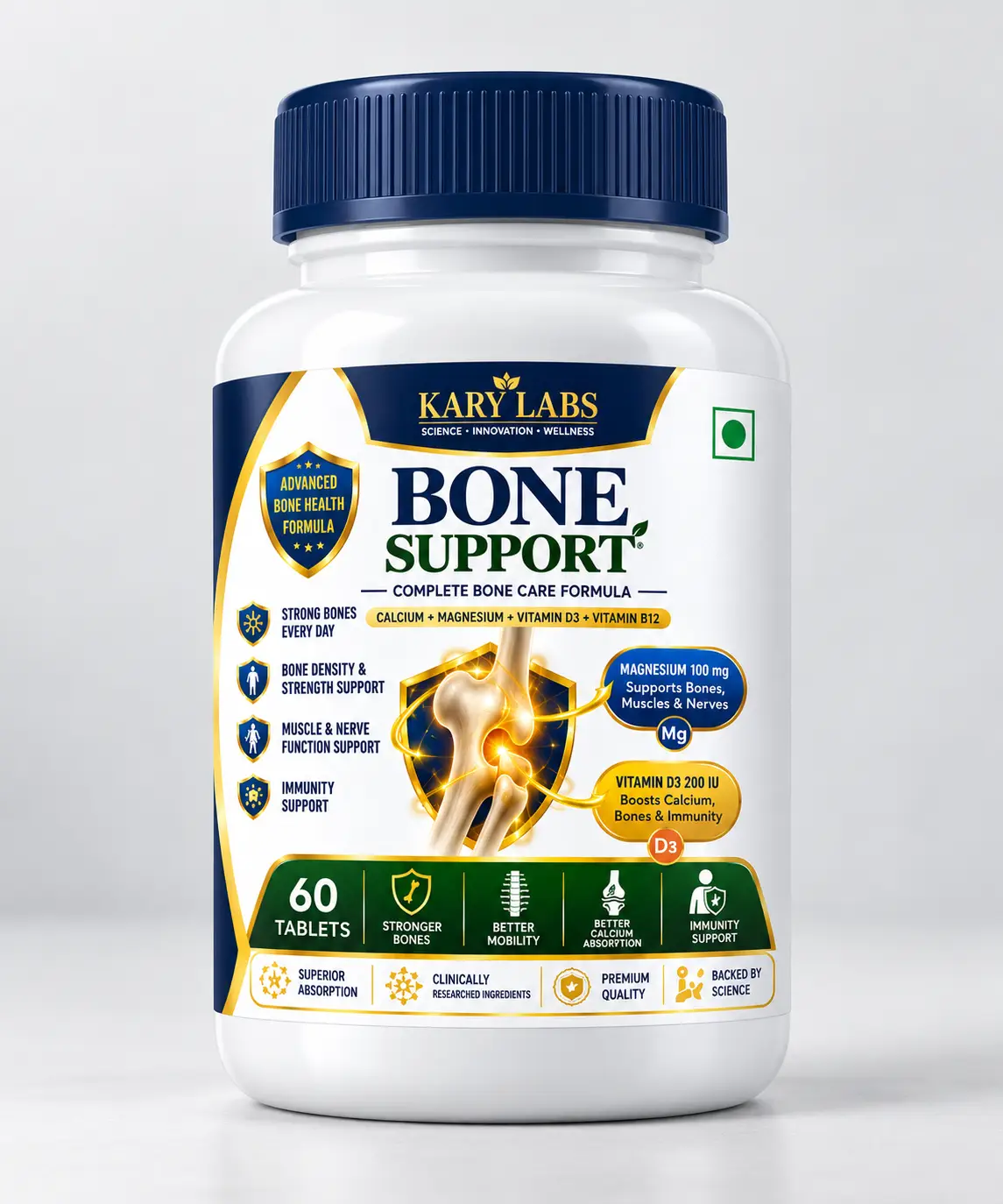 Kary Labs Bone Support Calcium, Magnesium, Zinc, Vit D3, K2 and B12