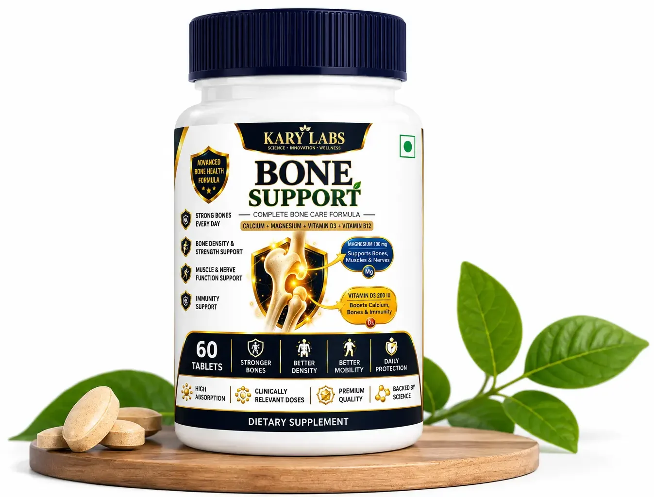 Kary Labs Bone Support Calcium, Magnesium, Zinc, Vit D3, K2 and B12