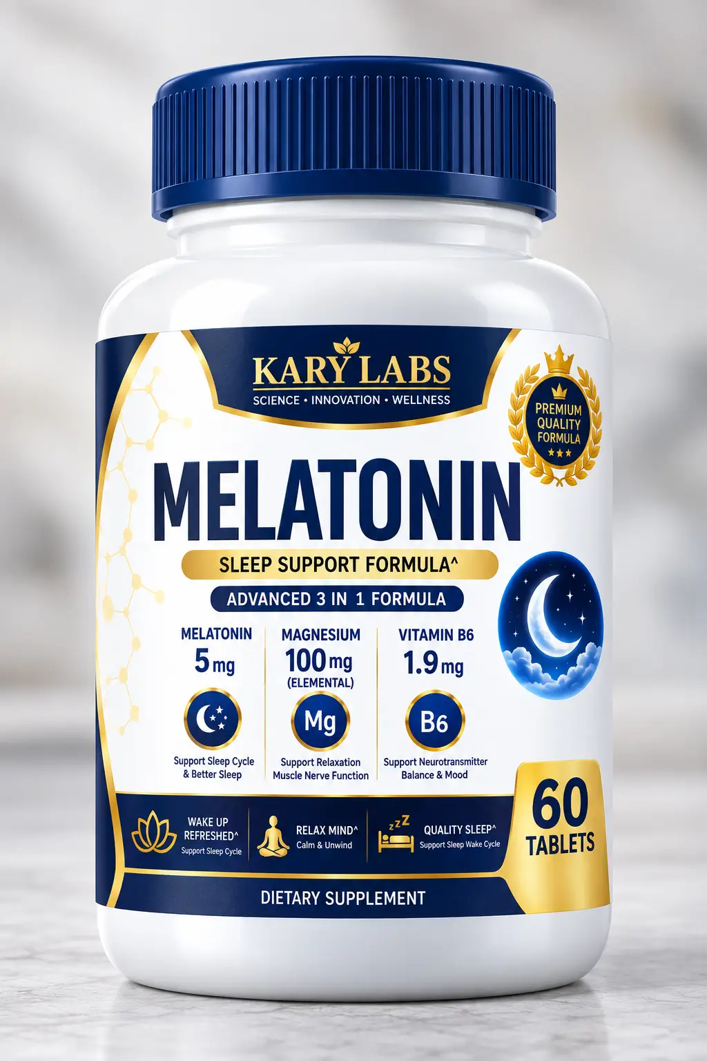 KARY LABS Melatonin 5mg | Magnesium + Vitamin B6 | Sleep Support